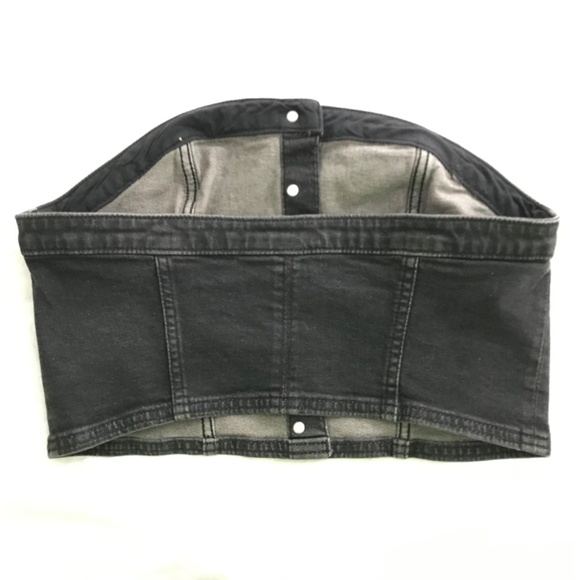 NWOT H&M Denim Corset Bustier Top M Black Cropped Button Front - Picture 2 of 4